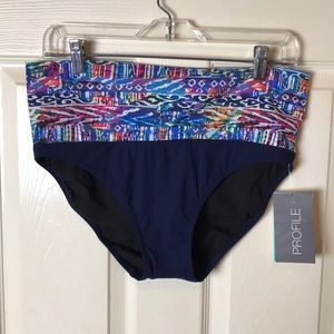 NEW Profile Bikini Swim Bottom Navy w Multi Band NWT